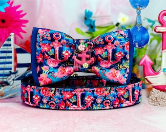 navy Nautical anchor dog collar bow tie/ tropical beach summer collar/ preppy sailor boy collar/ custom dog collar accessory gift for dog