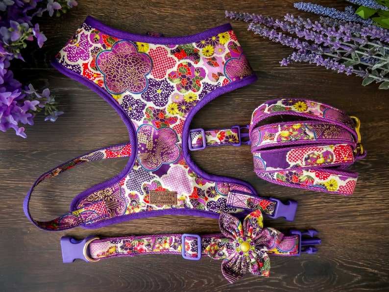 Purple Girl dog harness vest Floral small dog harness Puppy Etsy