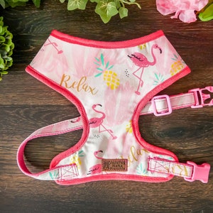 Tropical Flamingo Girl dog harness vest, Summer Beach pineapple dog harness, Medium small dog harness, Custom Pink Puppy dog harness