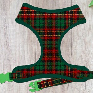 Green red Christmas plaid dog harness vest/ winter tartan dog harness/ girl boy dog harness/ custom holiday dog harness/ Christmas gift dog