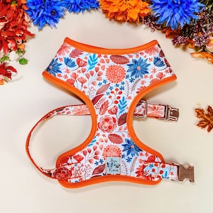 Autumn floral dog harness vest/ Girl fall flower dog harness/ boho fabric harness/ thanksgiving harvest harness/ female small dog harness
