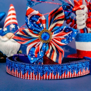 Patriotic drip dog collar flower/ cute girl dog collar/ 4th of July dog collar/ Memorial day collar/ usa flag collar/ american star dog