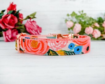 Collar para perra con estampado floral / Rifle Paper Co. / Collar para perra con flores rosas / Collar para perro mediano/ Collar para cachorro pequeño / Collar de diseño para perra