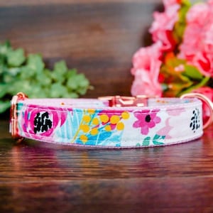 Girl Floral dog collar/ pink flower dog collar/ boho rose dog collar/ large small dog collar/ puppy medium dog collar/ fabric designer colla