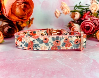 frühling blumen rosa Hundehalsband/ Rifle Papier Co Hundehalsband/ Sommer Blumen Hundehalsband/ Baumwolle Stahl/ Mädchen Stoff Halsband