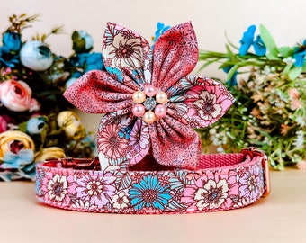spring retro floral dog collar flower/ easter girl dog collar/ easter boho dog collar/ summer small large dog collar/ fabric puppy collar