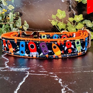 Rocket dog collar/ galaxy spaceship dog collar/ summer boy dog collar/ winter fall dog collar/ Large small dog collar/ cute collar collar