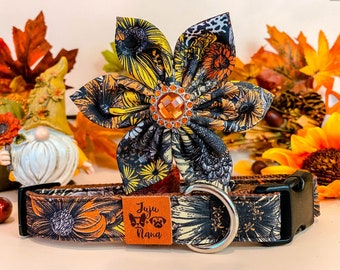 Autumn floral dog collar flower/ harvest sunflower dog collar/ Fall Thanksgiving dog collar/ small large dog collar/ liberty boho dog collar