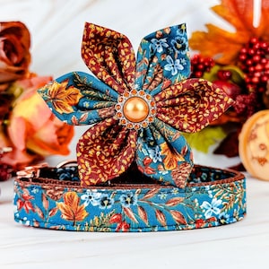 fall floral dog collar/ girl dog collar flower/ Thanksgiving dog collar/ small large collar/ leaves harvest collar/ designer autumn collar