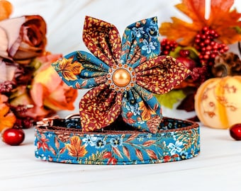 fall floral dog collar/ girl dog collar flower/ Thanksgiving dog collar/ small large collar/ leaves harvest collar/ designer autumn collar