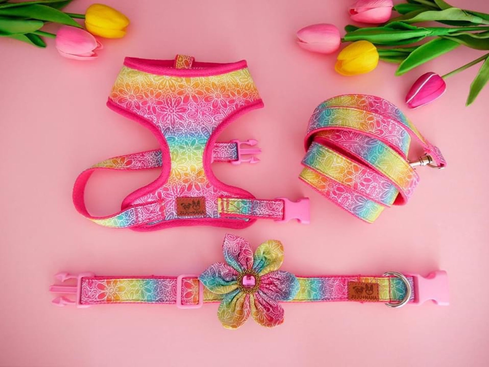 Rainbow Dog Harness Leash Set/ Girl Floral Dog Harness Vest/ Etsy