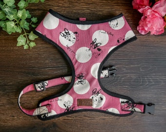 French bulldog harness vest/ pink polka dot Frenchie harness/ Custom boston terrier dog harness
