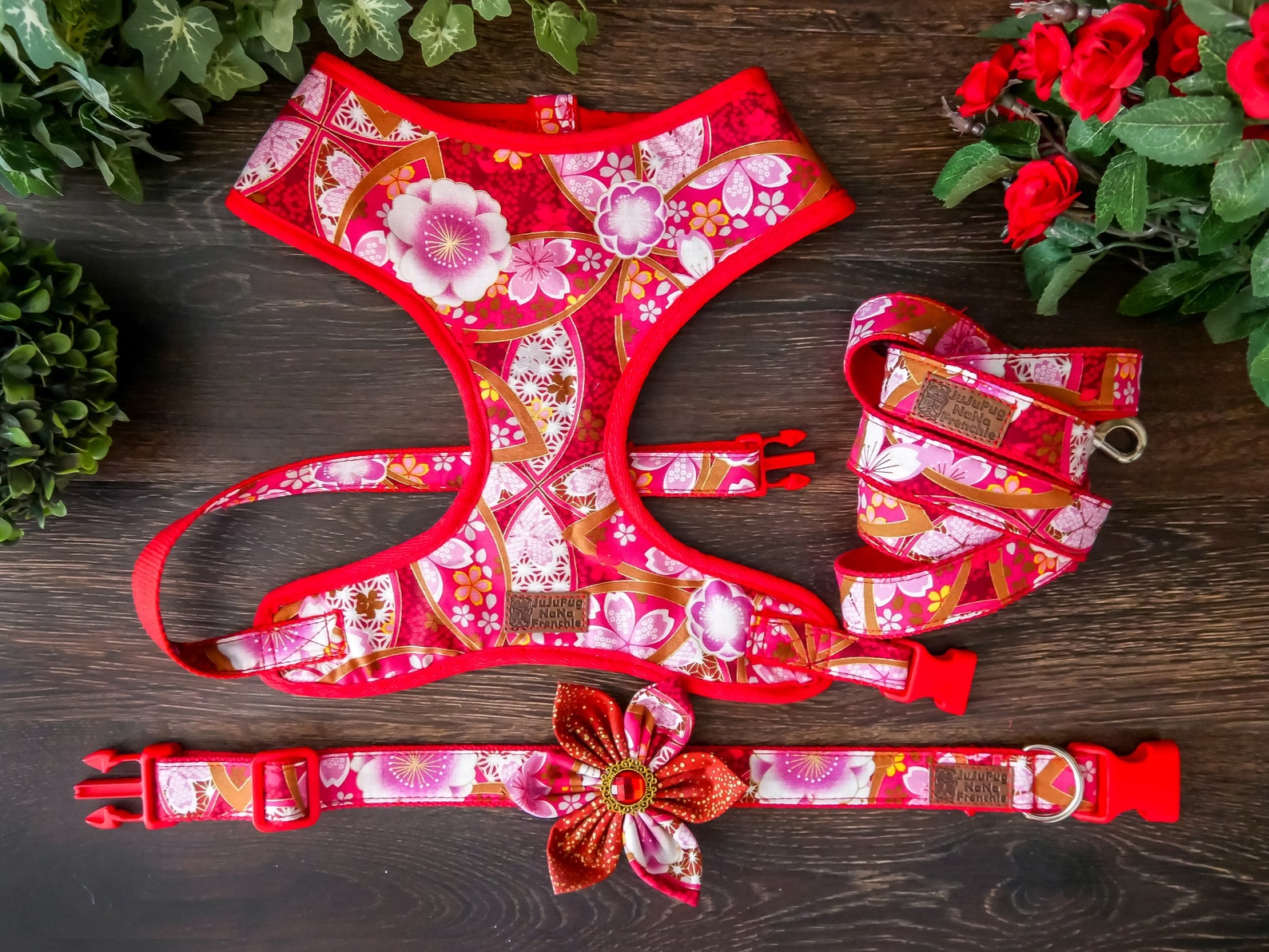 Floral Girl Dog Harness Leash Set Flower Dog Collar Tropical Etsy