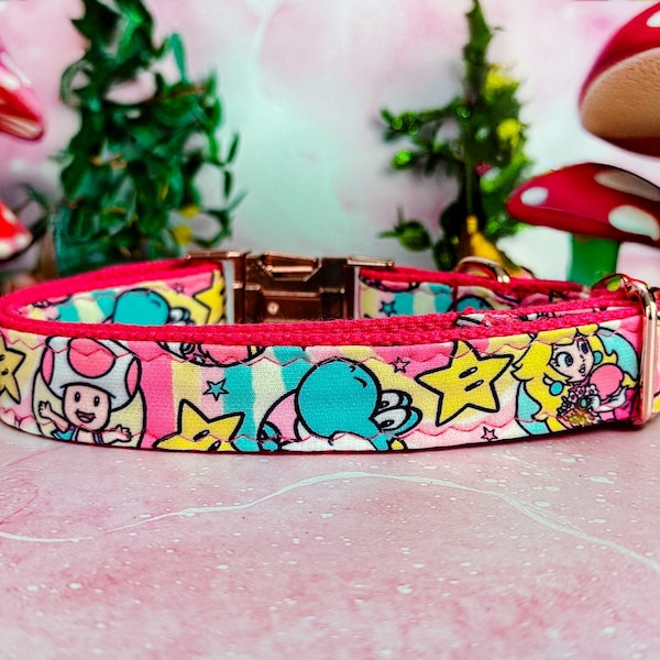 peach dog collar/ pink princess dog collar/ cute rainbow girl dog collar/ tv game cartoon pet collar