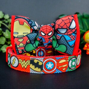 summer hero dog collar bow tie/ cute boy dog collar/ large small dog collar/ red black dog collar/ winter puppy collar/ male fabric collar