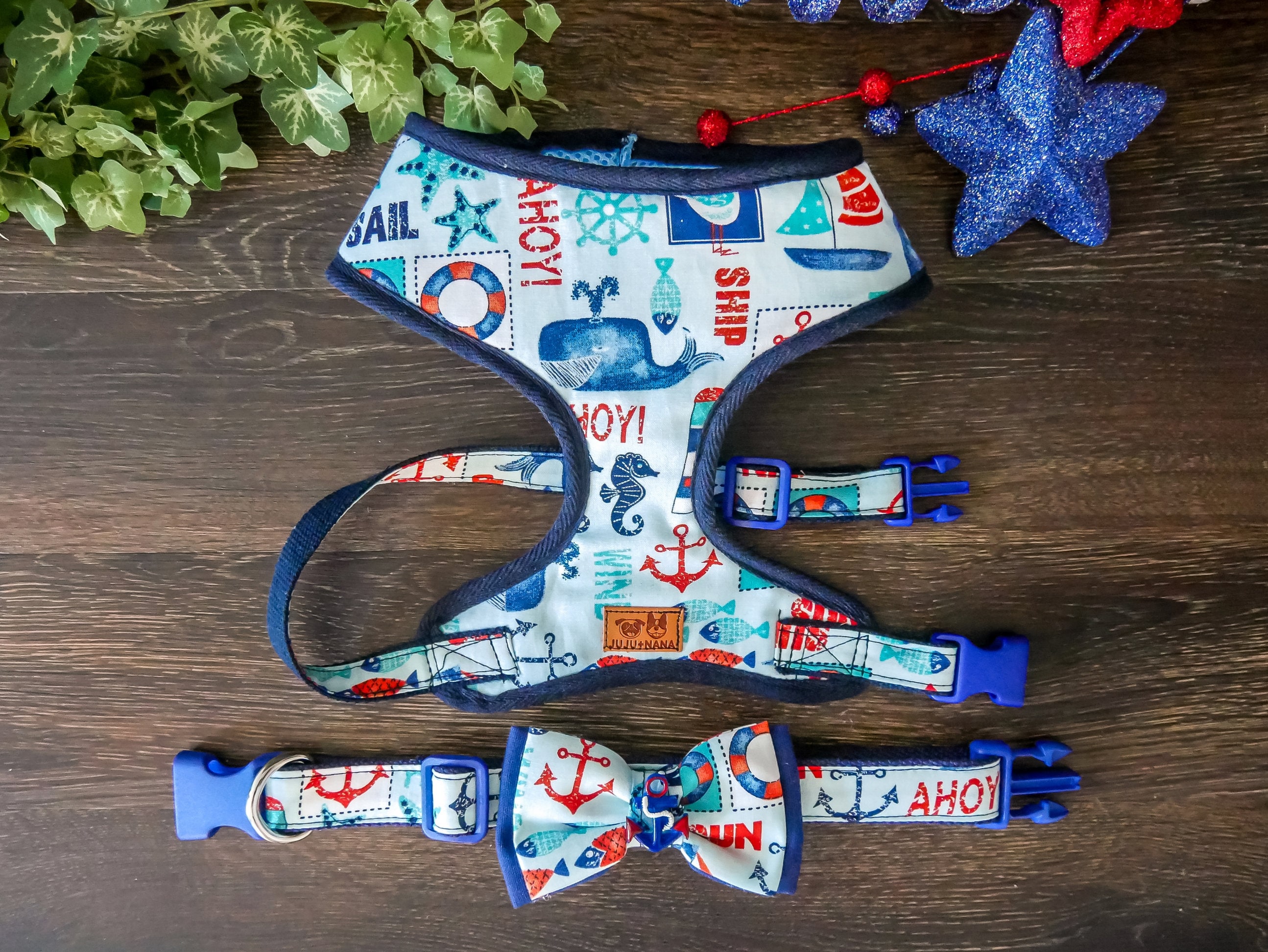 Nautical boy dog harness leash set/ small medium dog harness Etsy