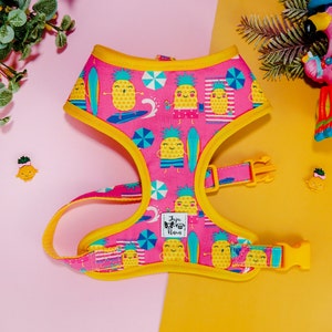 Pineapple tropical beach dog harness vest/ cute girl dog harness vest/ boy pink yellow dog harness/ soft fabric small medium dog harness