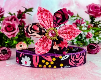 Collar para perro con flores de rosas moradas y rosas / Collar personalizado para perro con flores / Regalo para perro / Collar personalizado para mascotas