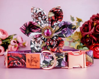 fall dog collar flower/ autumn girl floral dog collar/ boho rose dog collar/ large medium dog collar/ small puppy collar/ designer dog colla