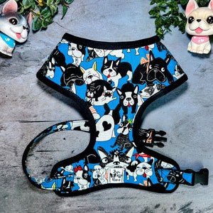 French bulldog harness/ Frenchie dog harness/ Boston Terrier dog harness/ Pug harness vest/ blue boy dog harness/ soft fabric dog harness