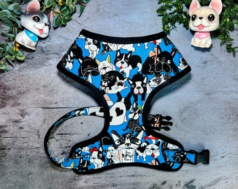 French bulldog harness/ Frenchie dog harness/ Boston Terrier dog harness/ Pug harness vest/ blue boy dog harness/ soft fabric dog harness