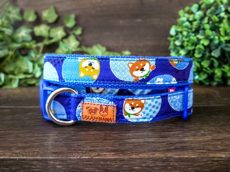 Blue Shiba Inu Dog Collar Boy Fun Foxy Dog Collar Small Medium Large Dog Collar Designer Cotton Fabric Dog Collar Puppy Collar Dog Gift