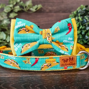 Coleira para cachorro com tema de Taco Fiesta/ Coleira com Nachos e Pimentas Sorridentes/ Coleira com tema de Comida Mexicana Apimentada/ Coleira para cachorro macho