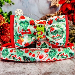 Grinch Christmas dog collar with bow tie/ hate Christmas dog collar/ mean one collar/ stink stank stunk dog collar/ designer boy dog collar