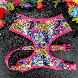 90’s girl rainbow alien dog harness vest/ pride leopard retro dog harness/ french bulldog pug harness/ custom pink summer puppy dog harness