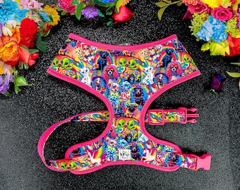 90’s girl rainbow alien dog harness vest/ pride leopard retro dog harness/ french bulldog pug harness/ custom pink summer puppy dog harness