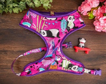 Pink Panda dog harness vest/ Girl dog harness/ cute dog harness/ Small puppy dog harness/ custom medium dog harness/ soft fun dog harness