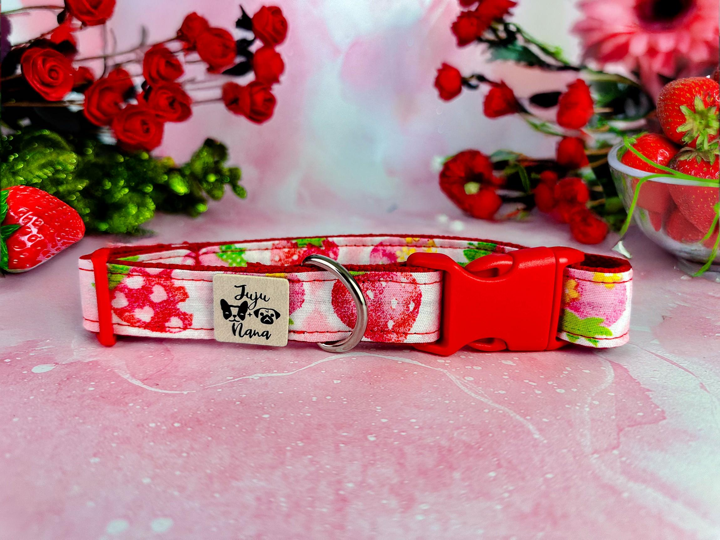 いちご柄花飾り付き首輪 イチゴ柄のかわいい犬用首輪/デイジーフラワーガール柄の犬用首輪/花柄