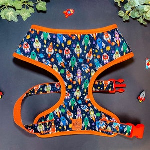Spaceship rocket Dog harness vest/ Boy galaxy dog harness/ cute novelty dog harness/ small medium puppy dog harness/ soft fabric harness