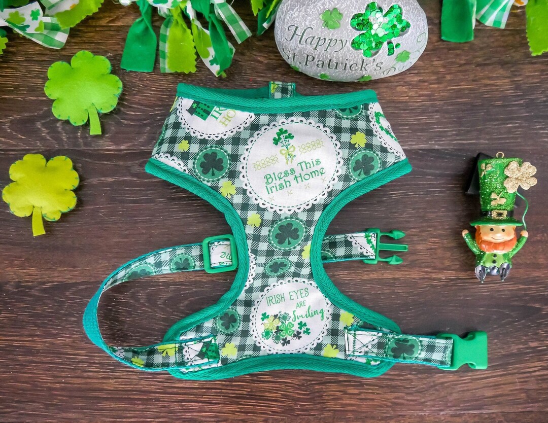 St Patrick Plaid Dog Harness Vest/ Boy Girl Dog Harness/ Green Shamrock