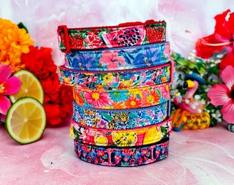 preppy tropical fruit dog collar/ flamingo floral dog collar/ beach hibiscus flower dog collar