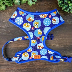 Shiba dog harness/ Blue Boy dog harness vest/ fox dog harness/ custom Puppy harness, Japanese fabric dog harness, Small medium dog harness