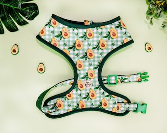 Avocado buffalo plaid dog harness/ reen fruit pet harness/ custom dog harness