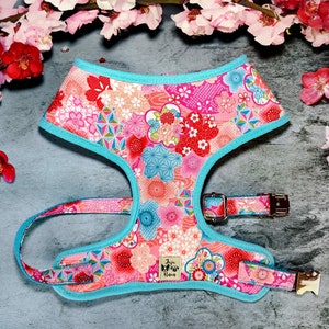 Japanese dog harness/ kimono dog harness vest/ floral dog harness/ girl flower dog harness/ soft fabric harness/ female pink dog harness