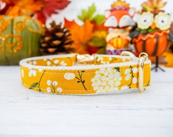Girl dog collar/ Floral dog collar/ Fall Autumn dog collar/ small large dog collar/ female flower dog collar/ thanksgiving yellow dog collar