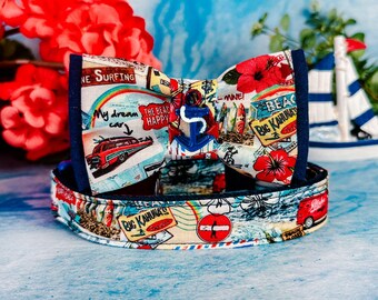 Nautical beach dog collar bow tie/ sailboat vacation collar/ navy hawaii dog collar/ summer sailor tropical collar/ large small puppy collar