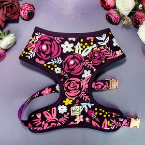 Rose flower dog harness vest/ floral dog harness/ purple dog harness/ spring dog harness/ summer dog harness/ pink girl female dog harness