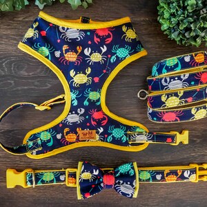 Nautical crab dog harness and leash set/ cute boy  dog harness vest/ beach dog harness harness and lead/ custom small medium puppy harness