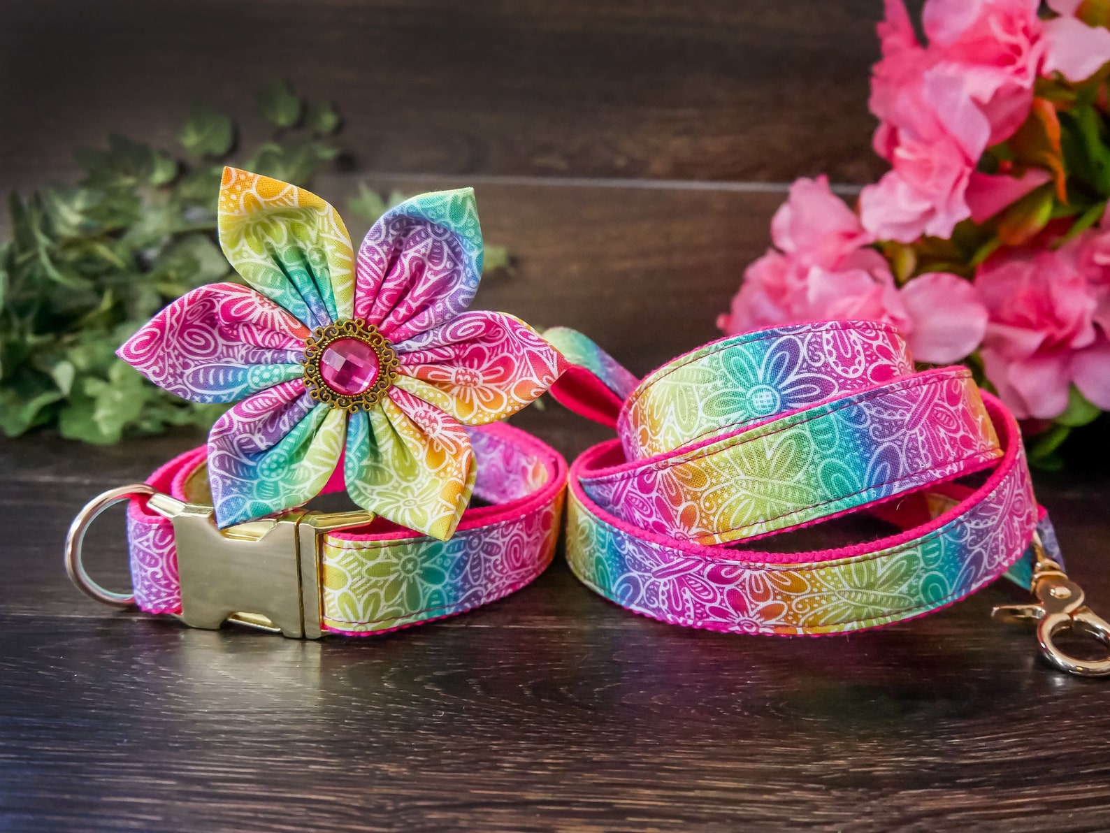 Rainbow Dog Harness Leash Set/ Girl Floral Dog Harness Vest/ Etsy