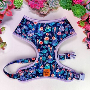 Cactus flower dog harness vest/ floral succulent dog harness/ girl boho dog harness/ small medium puppy dog harness/ soft fabric harness