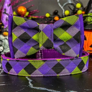 Collar de perro a cuadros con pajarita para Halloween/collar de perro de otoño a cuadros/collar de perro de otoño para niño/collar de perro pequeño y grande/collar de perro cachorro con cuadros