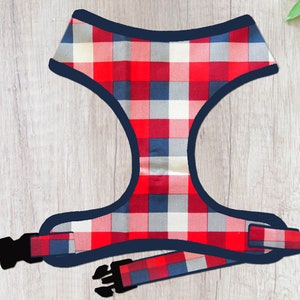 Patriotic buffalo plaid dog harness vest/ girl boy dog harness/ 4th of july harness independence day/ memorial day harness/ fabric harness