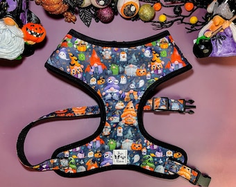Halloween gnome dog harness vest/ spooky pet harness/ pumpkin ghost dog harness/ holiday harness