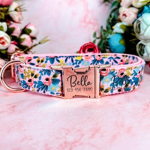 rifle paper co Laser engraved dog collar/ floral girl dog collar/ rose flower dog collar/ custom personalized collar/ small large dog collar