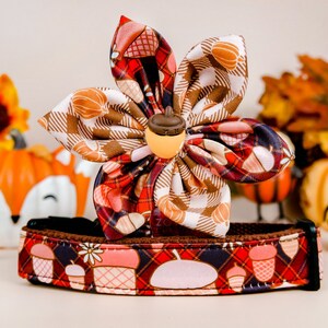 Collar de perro con bellota a cuadros de Acción de Gracias con flor/collar de perro para niña de otoño/collar de perro de tartán de otoño/collar de tela bonito/collar de perro grande y pequeño