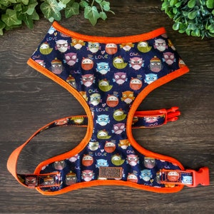 Owl dog harness/ Boy dog harness vest/ cute puppy harness/ small Girl dog harness/ custom medium dog harness/ soft designer harness